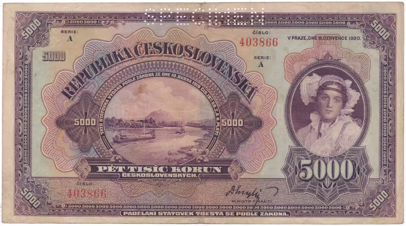 5000 Koruna 1920, série A, SPECIMEN, Hej.17a.S1