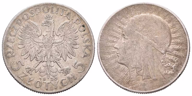 Polsko, 5 Zlotých 1933 - Polonia
