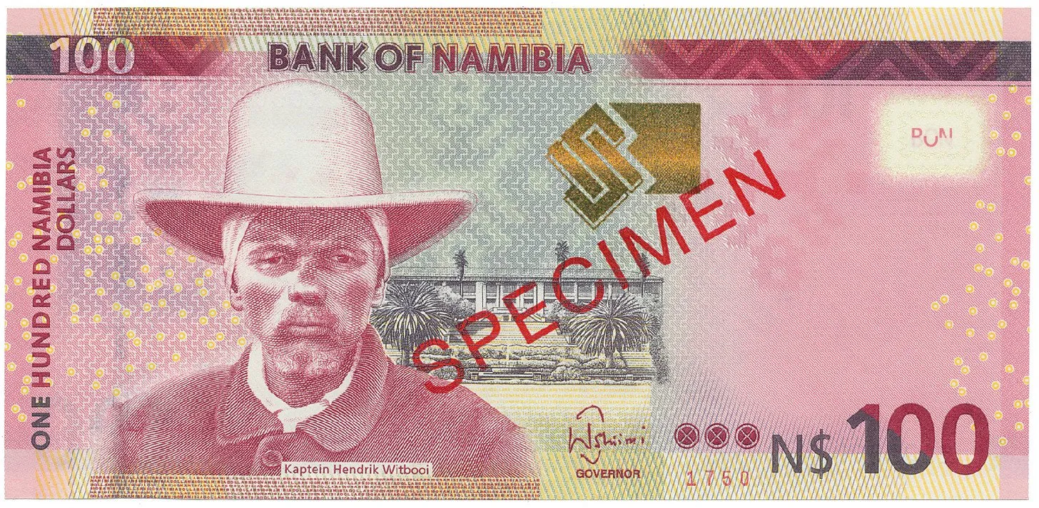 Namíbie, 100 Namibia Dollars 2012, bankovní vzor, K 00000000, přetisk SPECIMEN, P.14s