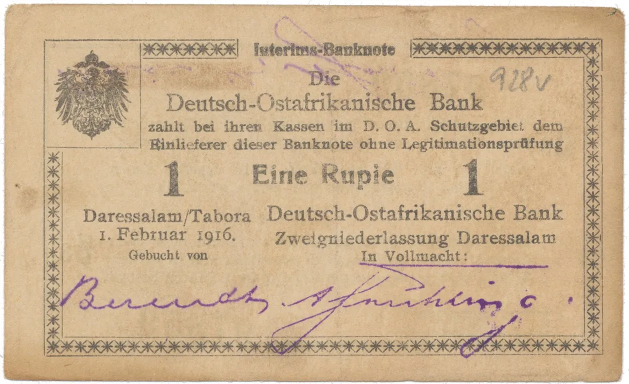 Německá Východní Afrika, 1 Rupie 1. 2. 1916, série B3, R.928v