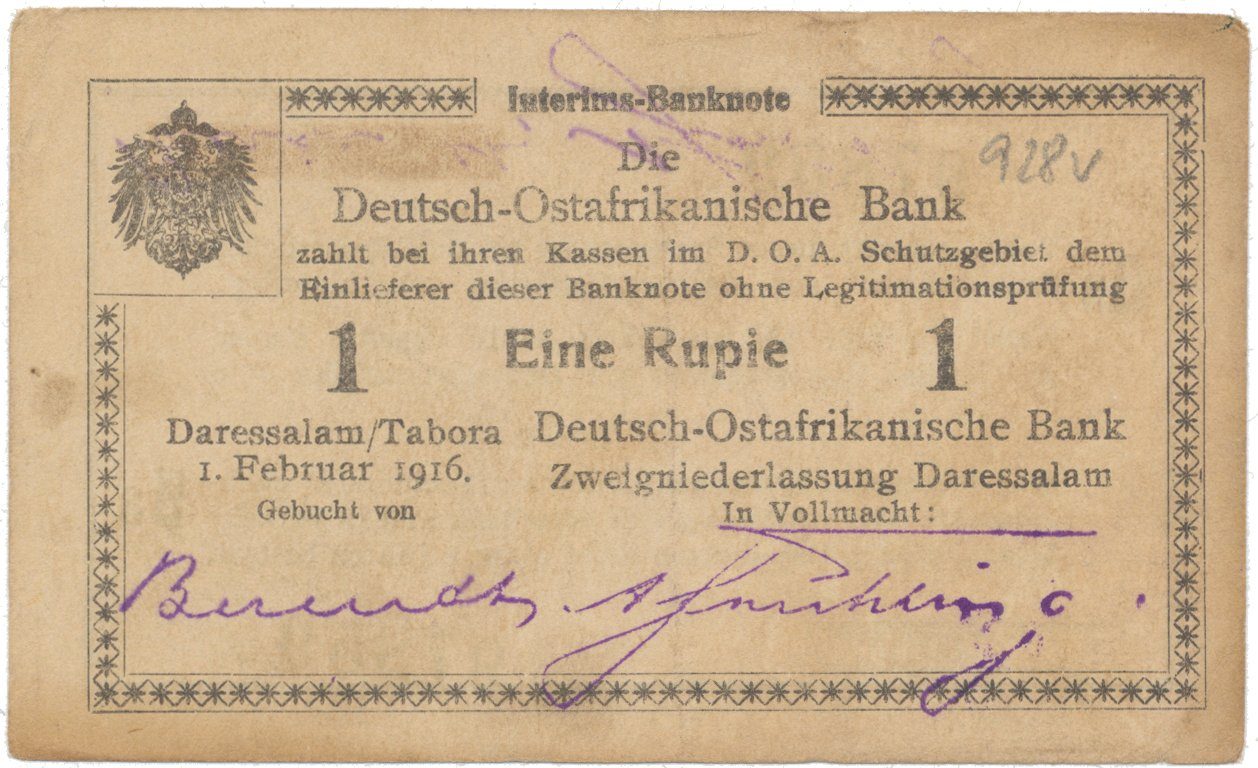 Německá Východní Afrika, 1 Rupie 1. 2. 1916, série B3, R.928v