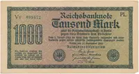 Německo, 1000 Mark 1922, vod. Gitter, zelené 6-místné číslo, Ro.75m