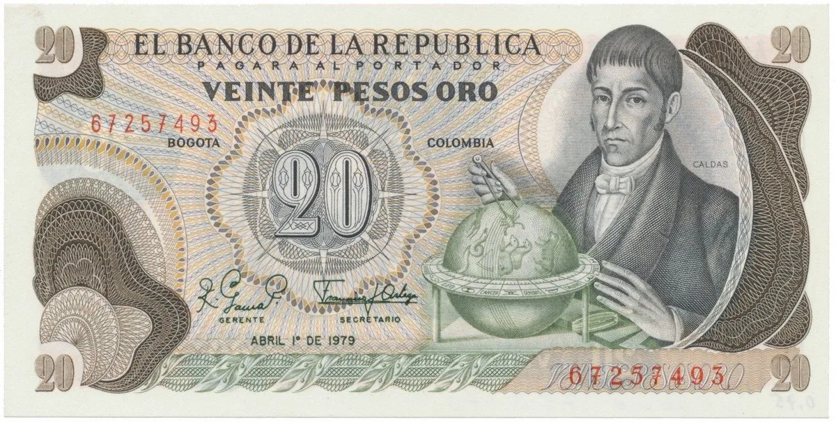 Kolumbie, 20 Pesos Oro 1979~1983, P.409d