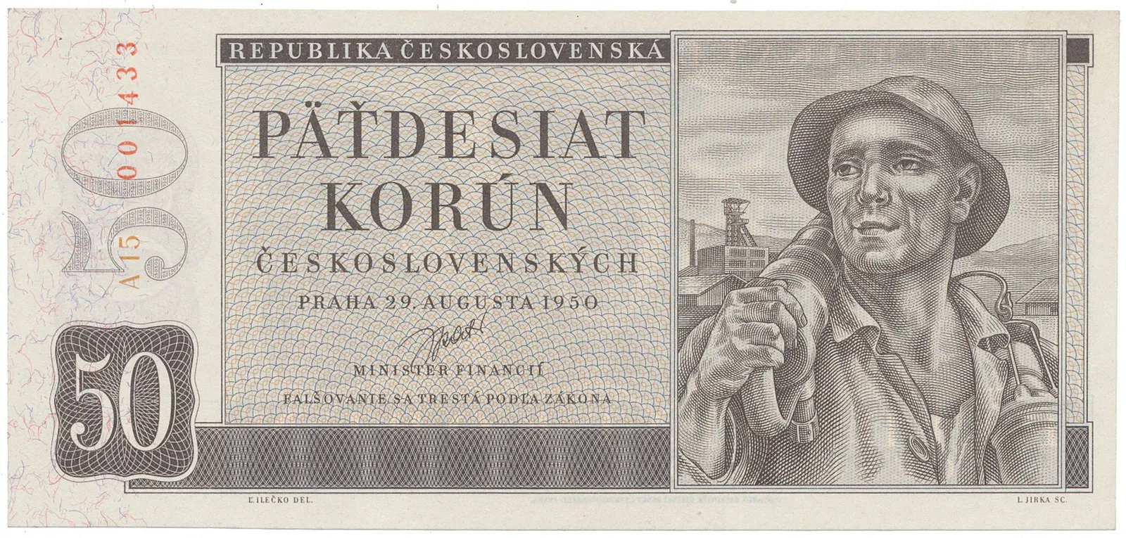 Československo, 50 Koruna 1950, I. vydání, Hej.87a