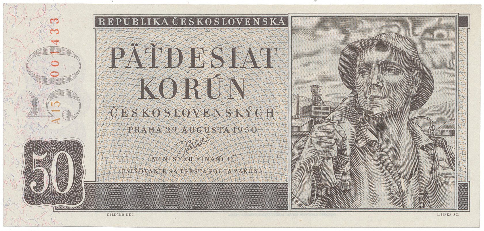 Československo, 50 Koruna 1950, I. vydání, Hej.87a