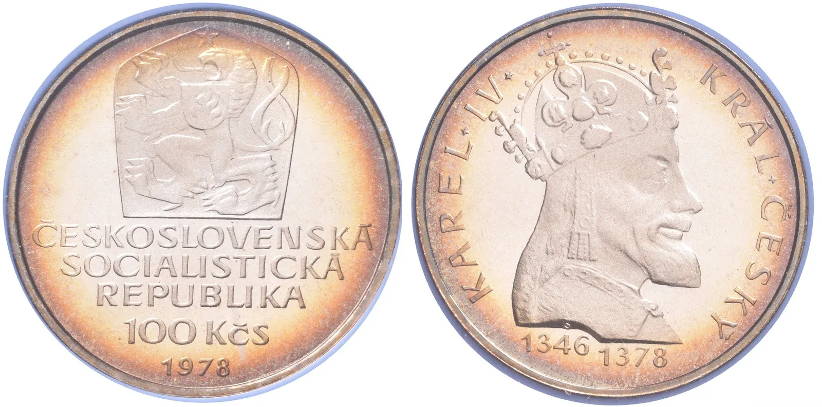 100 Kčs 1978 - Karel IV., původní etue s plombou, krásná zachovalost, patina — 1
