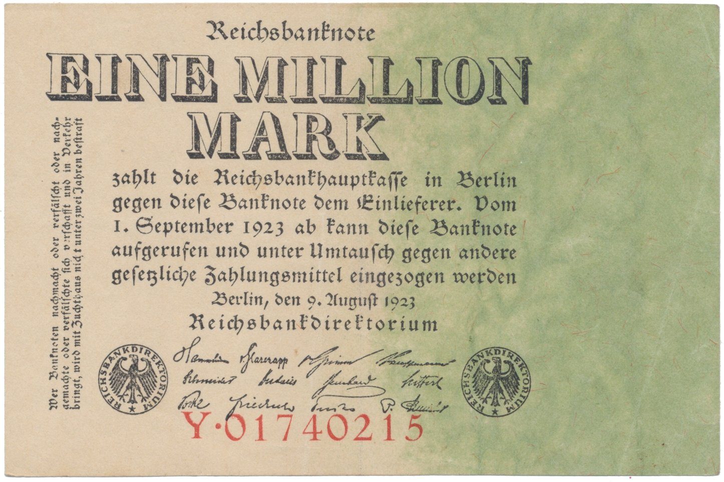 Německo, 1 Million Mark 1923, Ro.100
