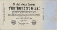 Německo, 500 Mark 1922, zelený 7-místný číslovač, Ro.71b