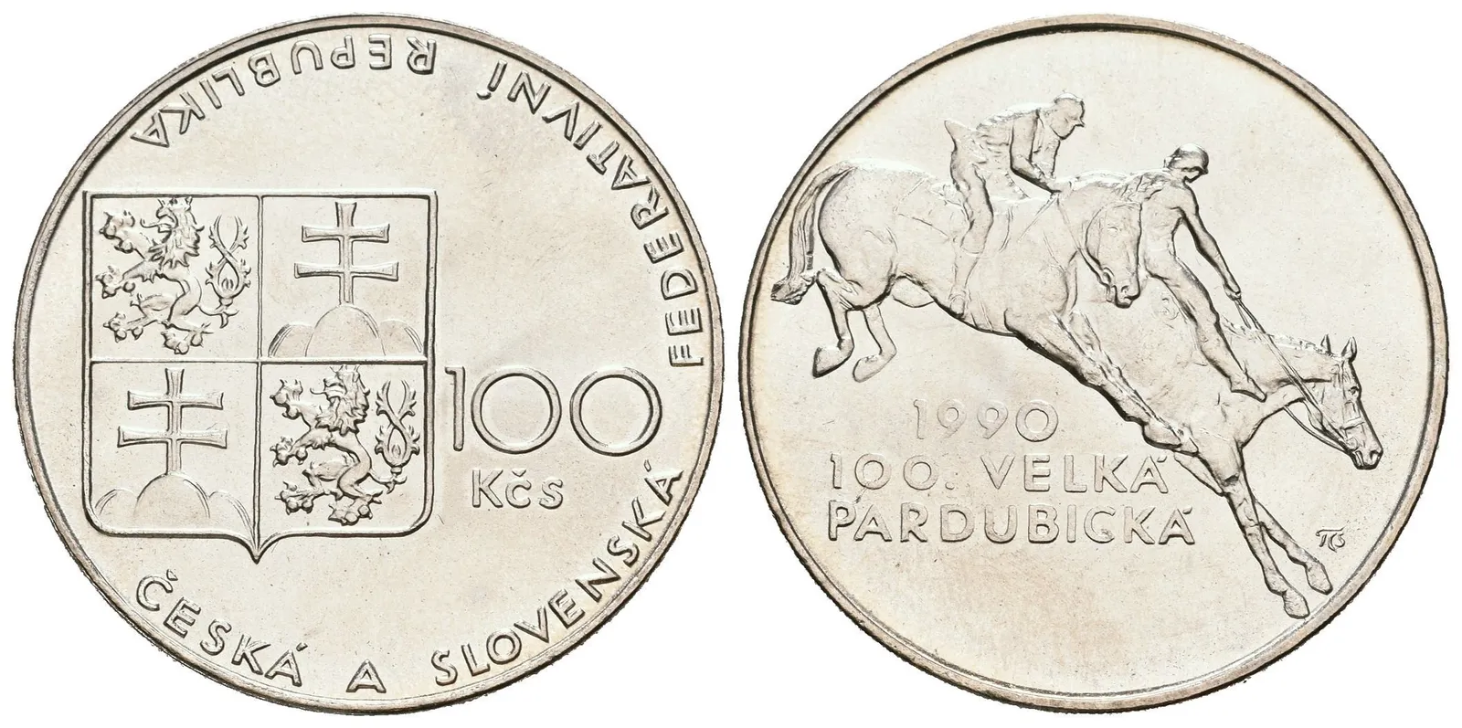 100 Kčs 1990 - Velká pardubická, bez punců, ražební lesk — 1