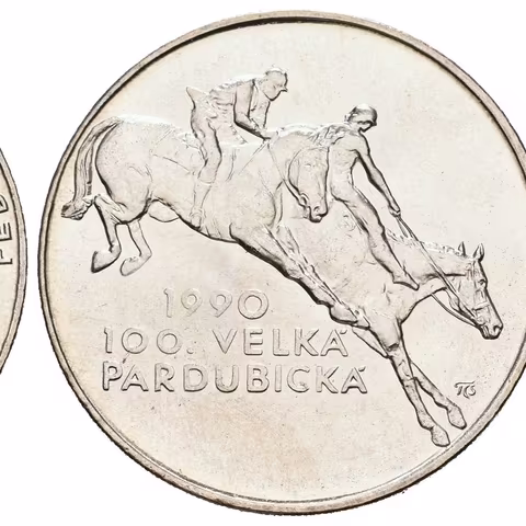 100 Kčs 1990 - Velká pardubická, bez punců, ražební lesk