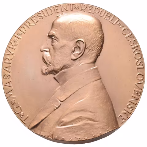 AE Medaile 1922 - T. G. Masaryk, prezident ČSR, vydala ČSAV. Poprsí zleva, opis / Dvě
