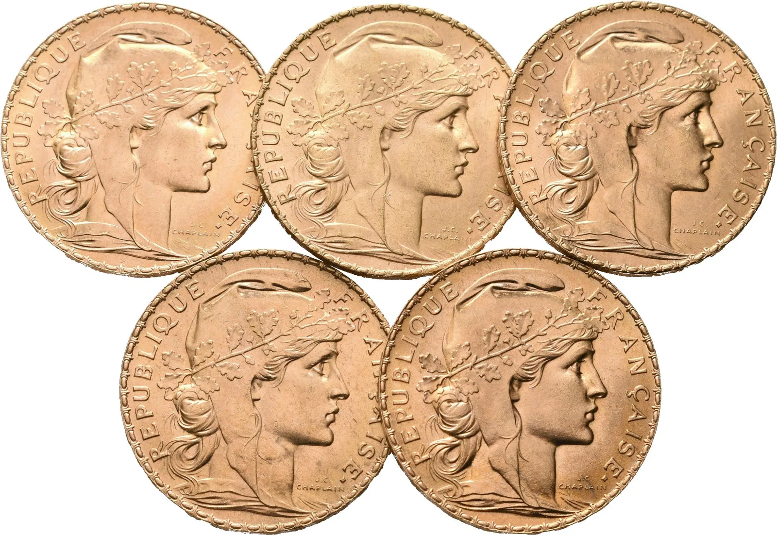Francie, Investiční set 5 kusů 20 Franků 1908