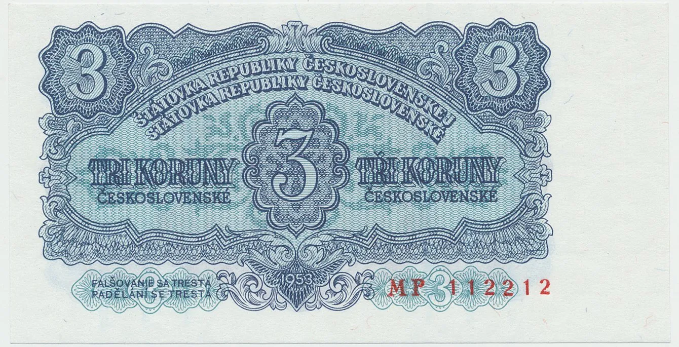 Československo, 3 Koruna 1953, tisk Praha, série MP, Hej.90b