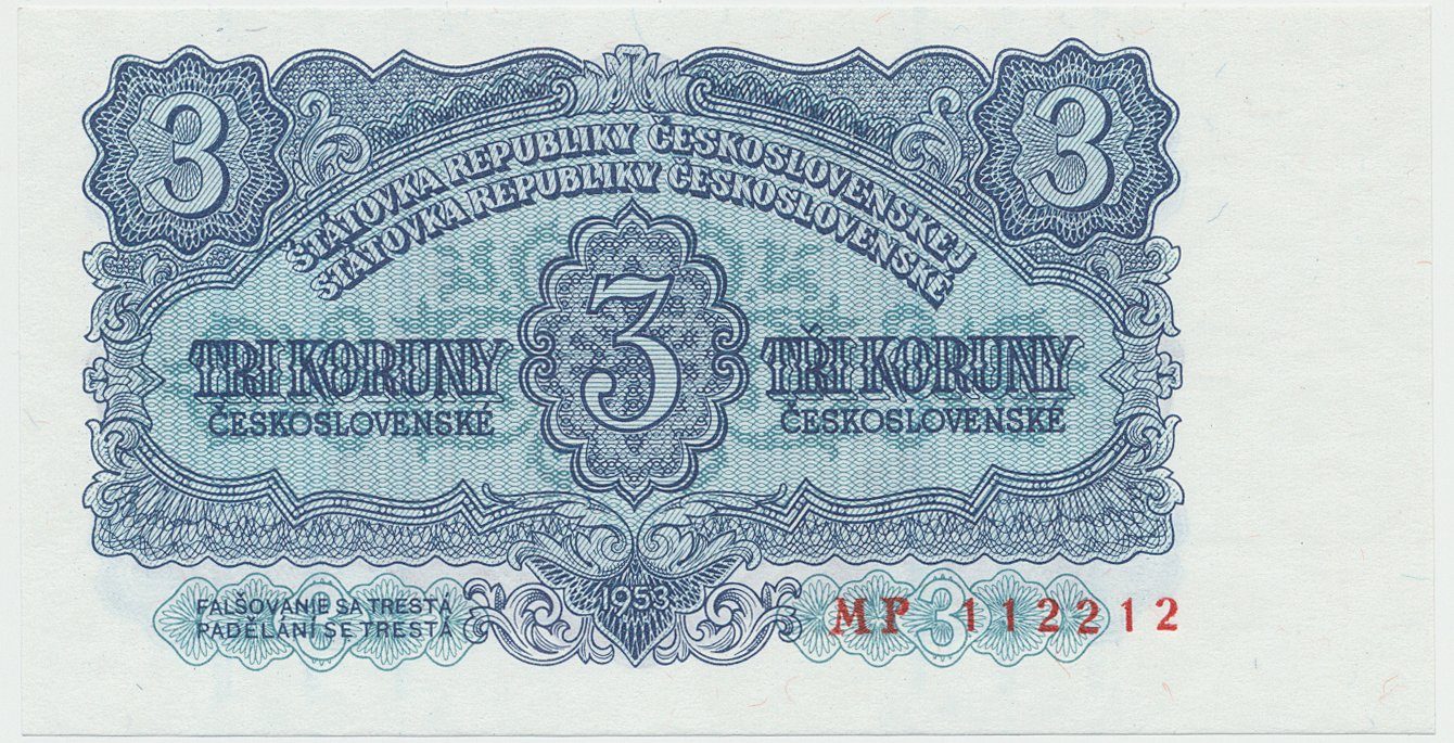 Československo, 3 Koruna 1953, tisk Praha, série MP, Hej.90b