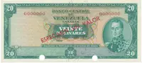 Venezuela, 20 Bolivares 1967, anulát - ESPECIMEN SIN VALOR, P.46s