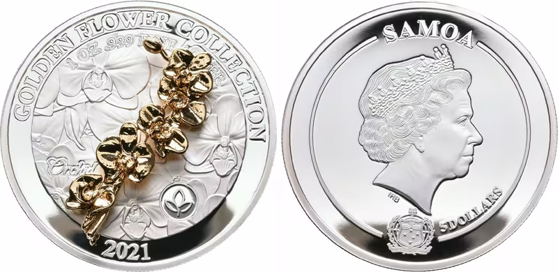 Samoa, 5 Dollars 2021 - Orchidej