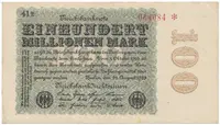 Německo, 100 Millionen Mark 1923, Kreuzblütten, Ro.106h