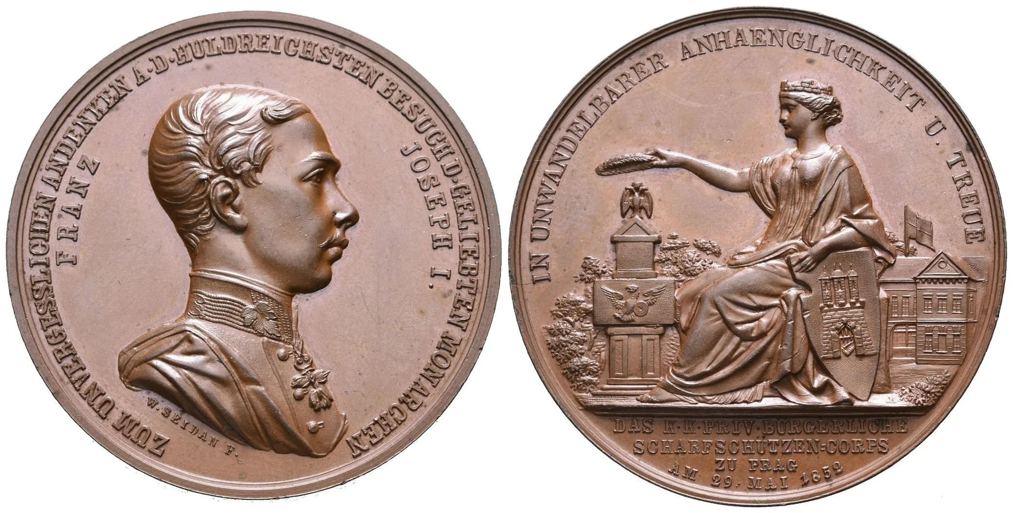 AE Medaile 1852 - K návštěvě císaře FJI. v Praze. Poprsí zprava, opis / — 1