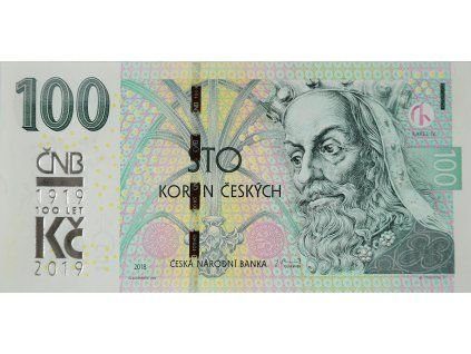 100 Koruna 2018/2019, série M 24, s přetiskem ČNB - 100 let Kč, Hej.CZ33a