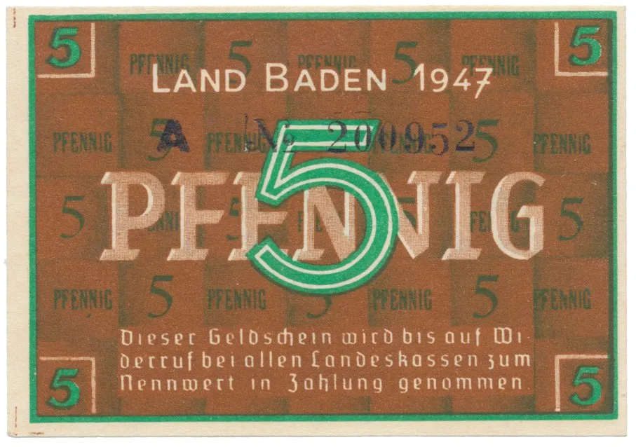 Německo - francouzská okupační zóna, Baden, 5 Pfennig 1947, Ros.208b