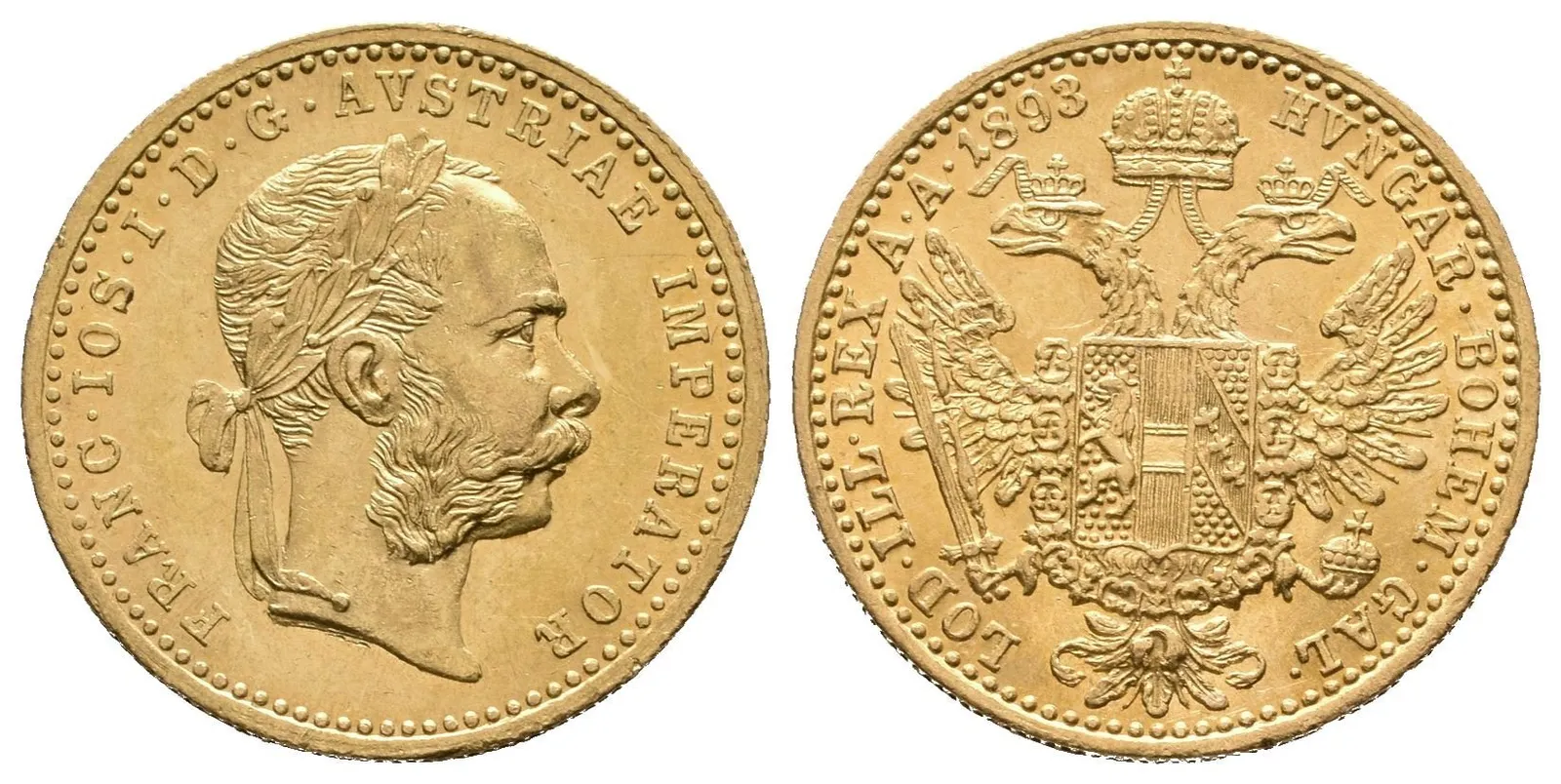 Dukát 1893, krásná zachovalost, lesk, rysky a nep. hranky — 1