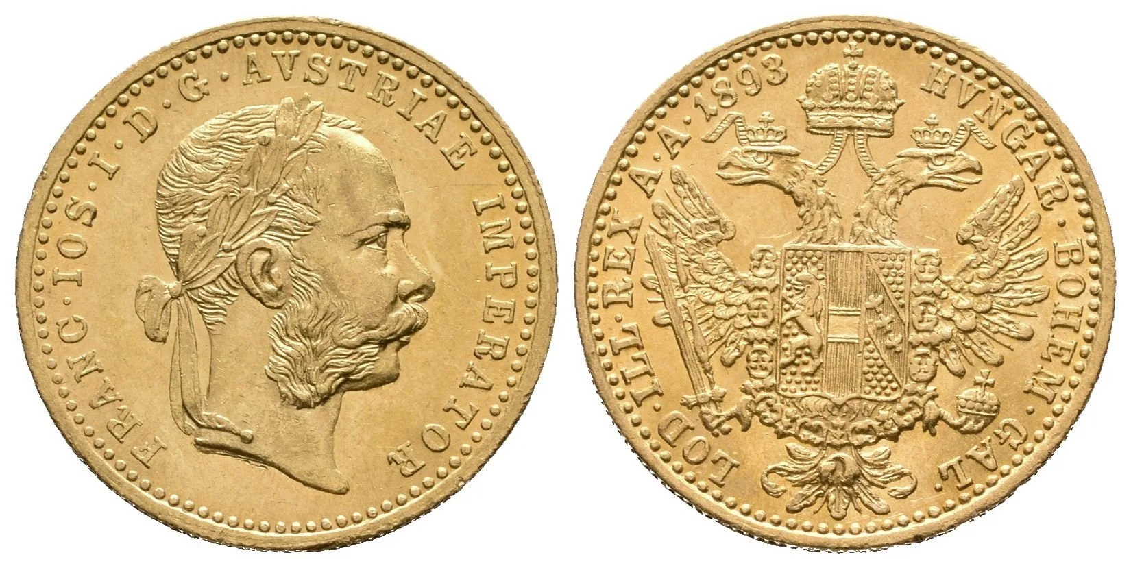 Dukát 1893, krásná zachovalost, lesk, rysky a nep. hranky — 1