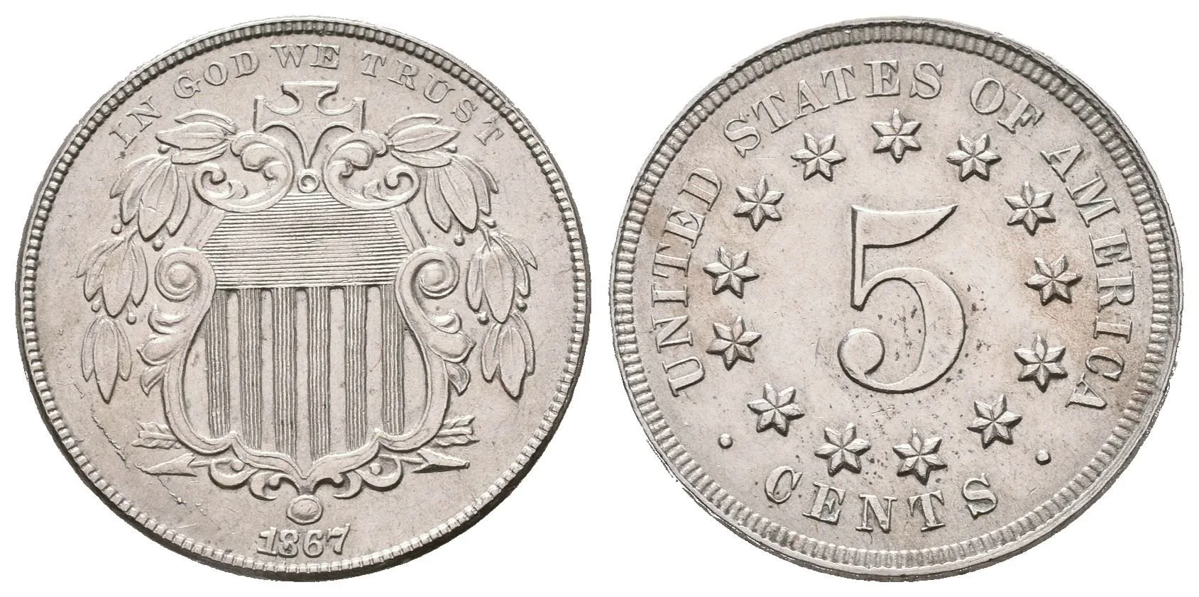 5 Cent 1867 (Ni) - bez paprsků, KM.97, velmi pěkná zachovalost, drobné rysky — 1