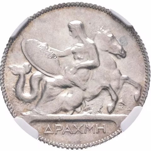 1 Drachma 1910, KM.60, certifikace NGC, hodnocení MS 62, luxusní zachovalost