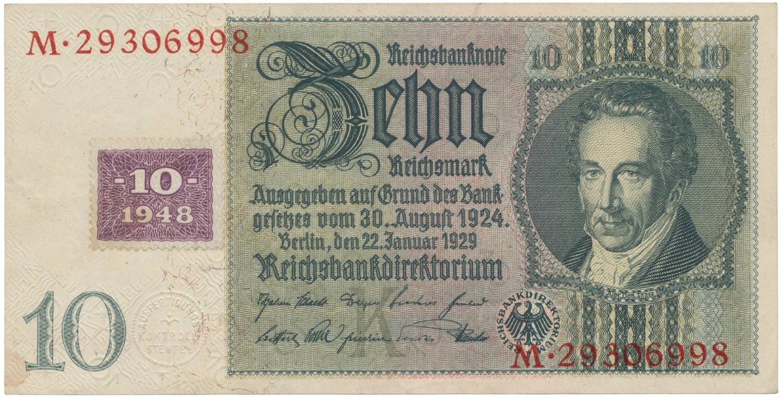 Německo - NDR, 10 DM 1948, kolkovaná, Ros.334b
