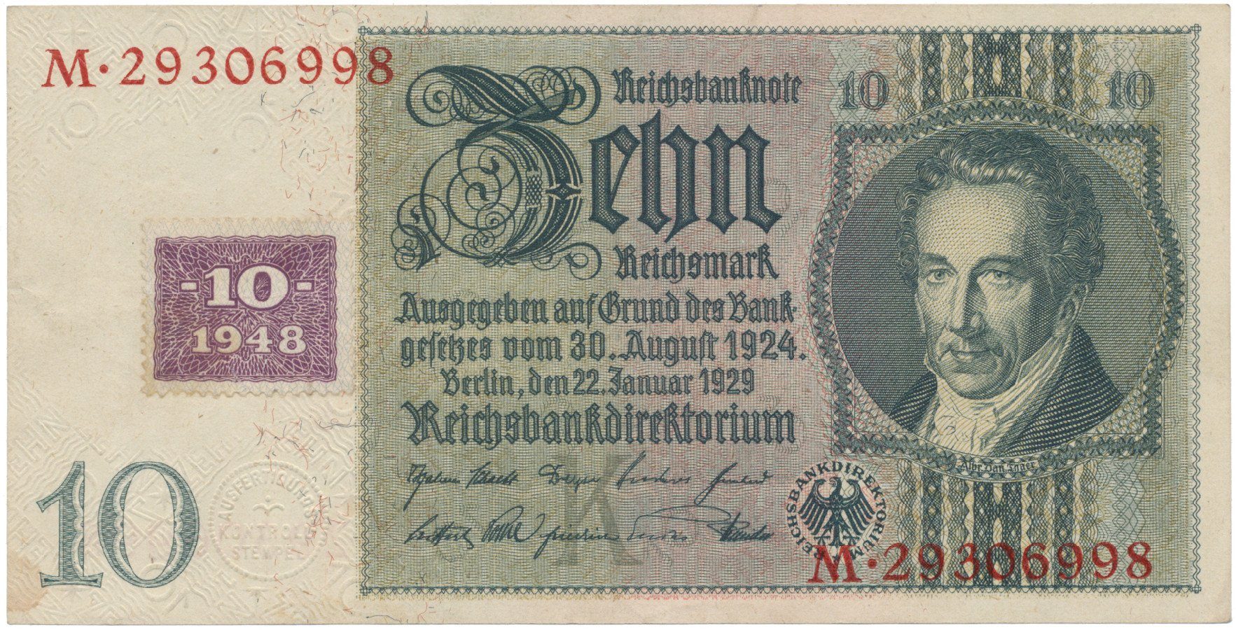 Německo - NDR, 10 DM 1948, kolkovaná, Ros.334b