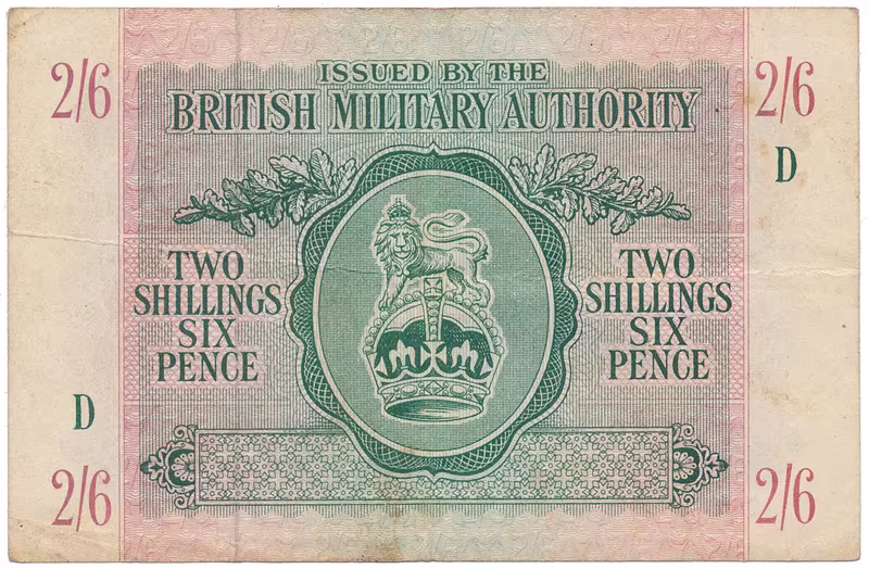 Velká Británie, 2 Shillings 6 Pence (1943), BMA - vojenské vydání, P.M3