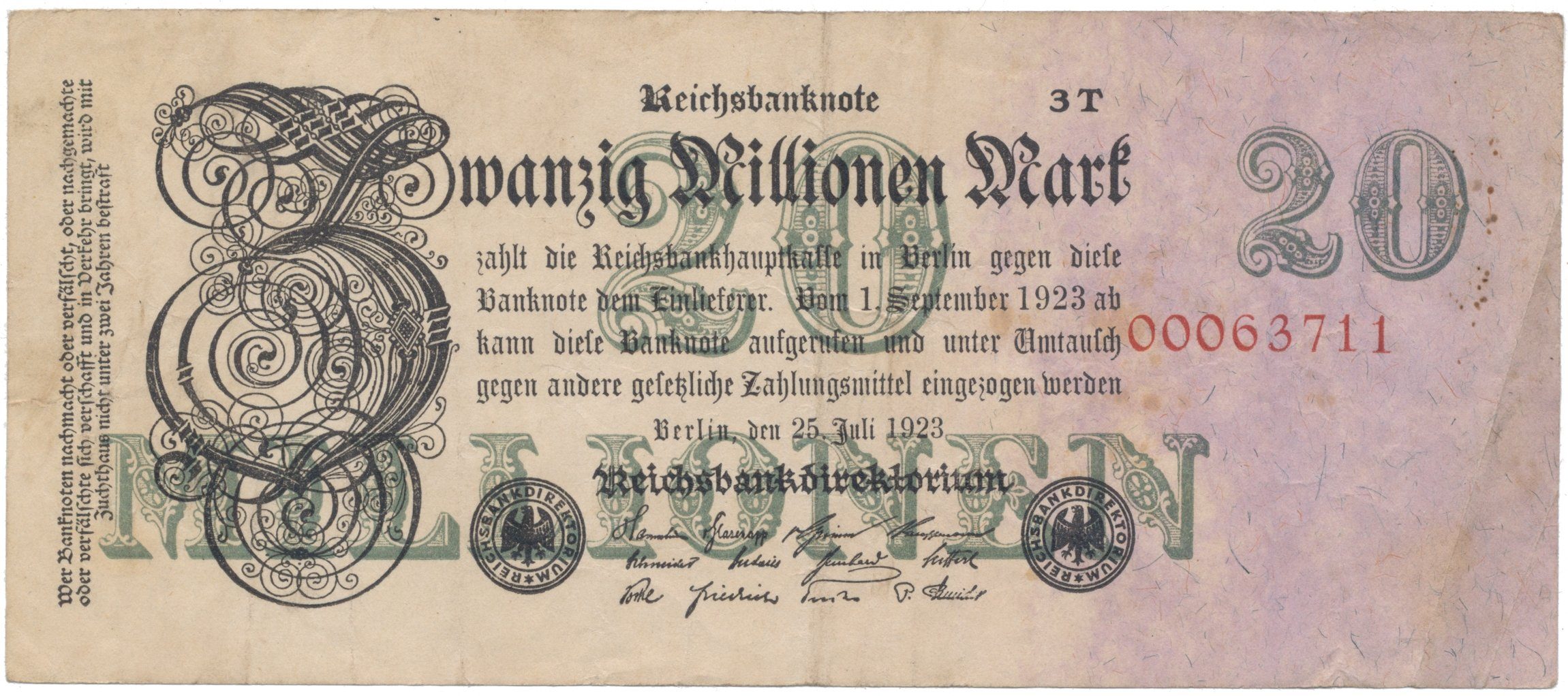 Německo, 20 Millionen Mark 1923, Ro.96d