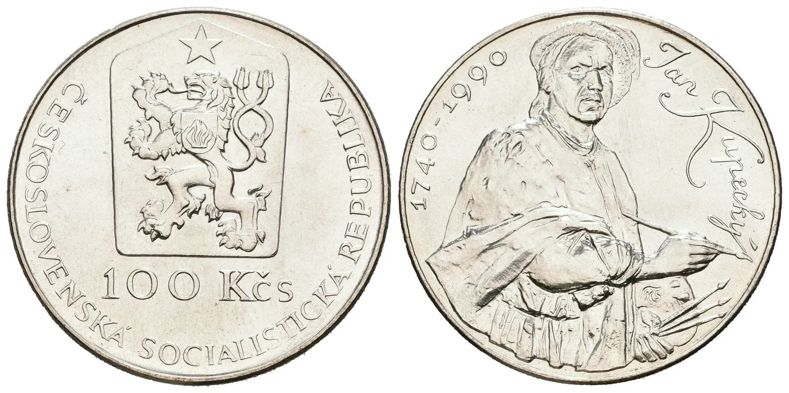 100 Kčs 1990 - Jan Kupecký, ražební lesk — 1