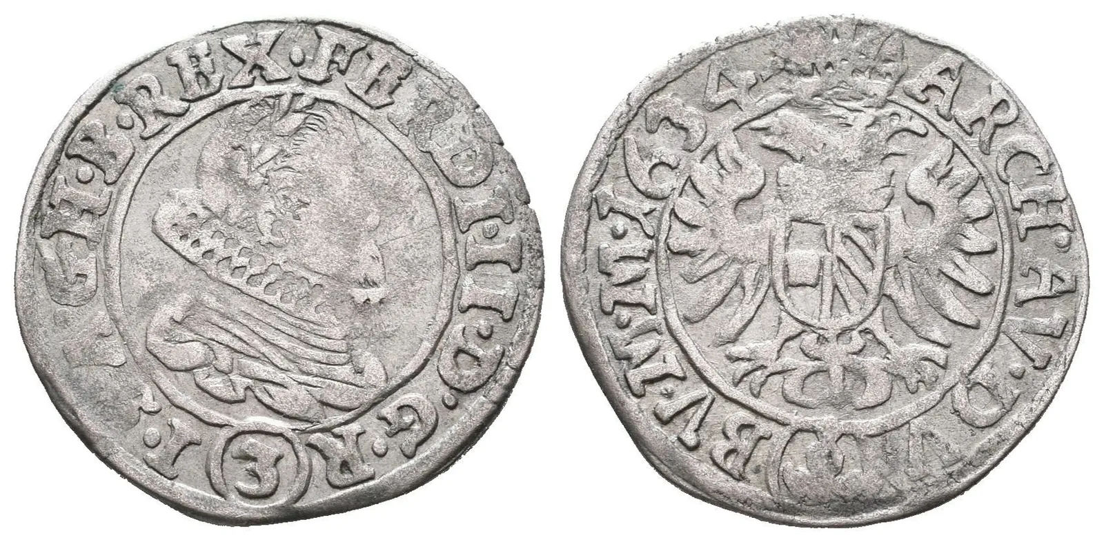 3 Krejcar 1634, Praha-Schuster, Hal.763, patina, ned. — 1
