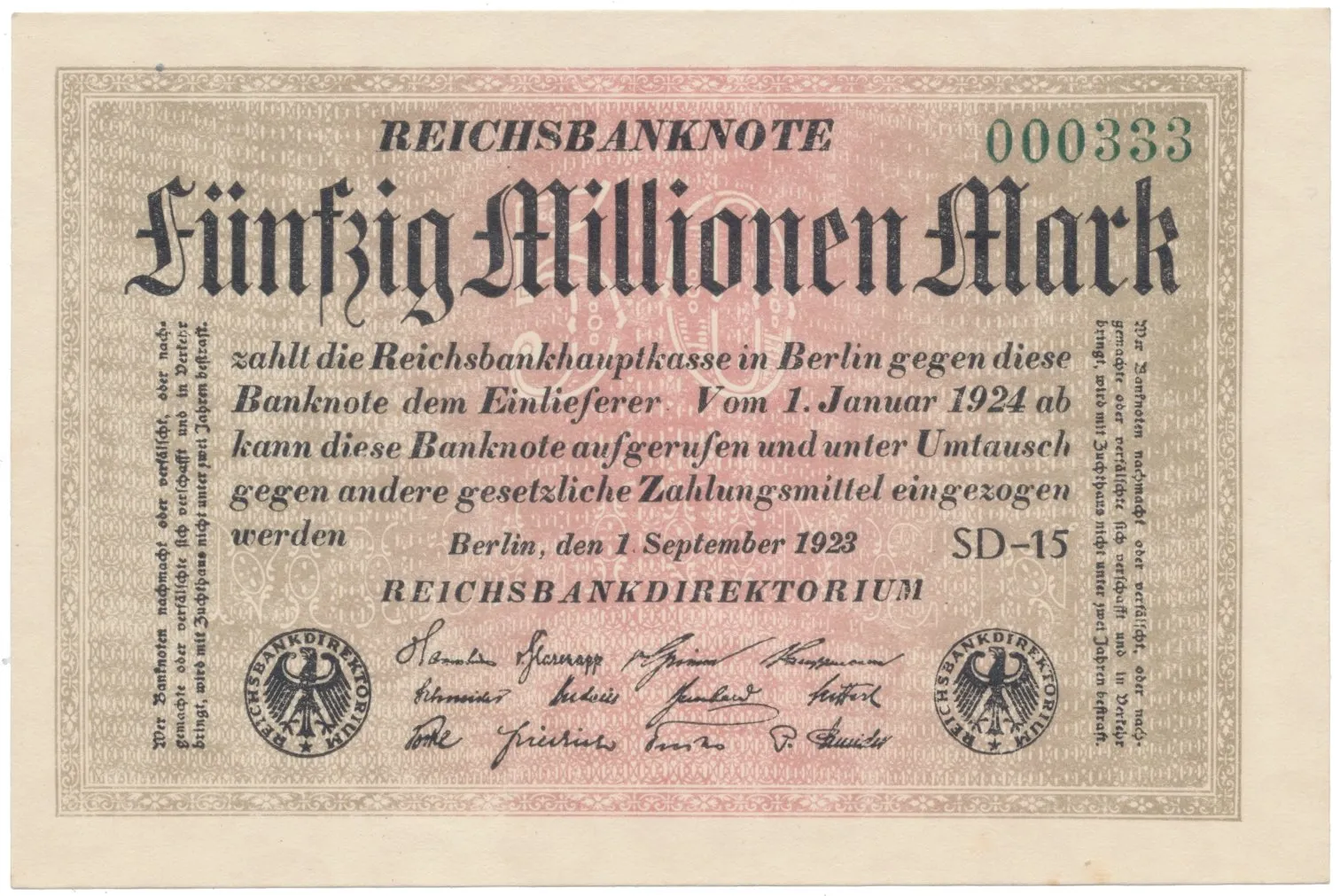 Německo, 50 Millionen Mark 1923, Ro.108h
