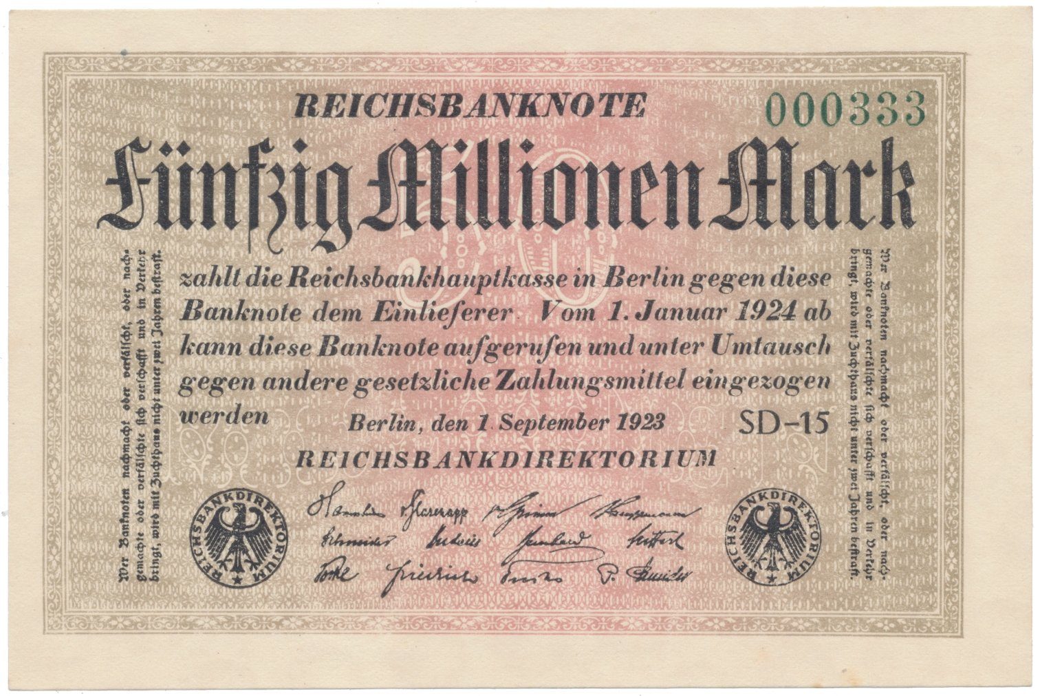 Německo, 50 Millionen Mark 1923, Ro.108h