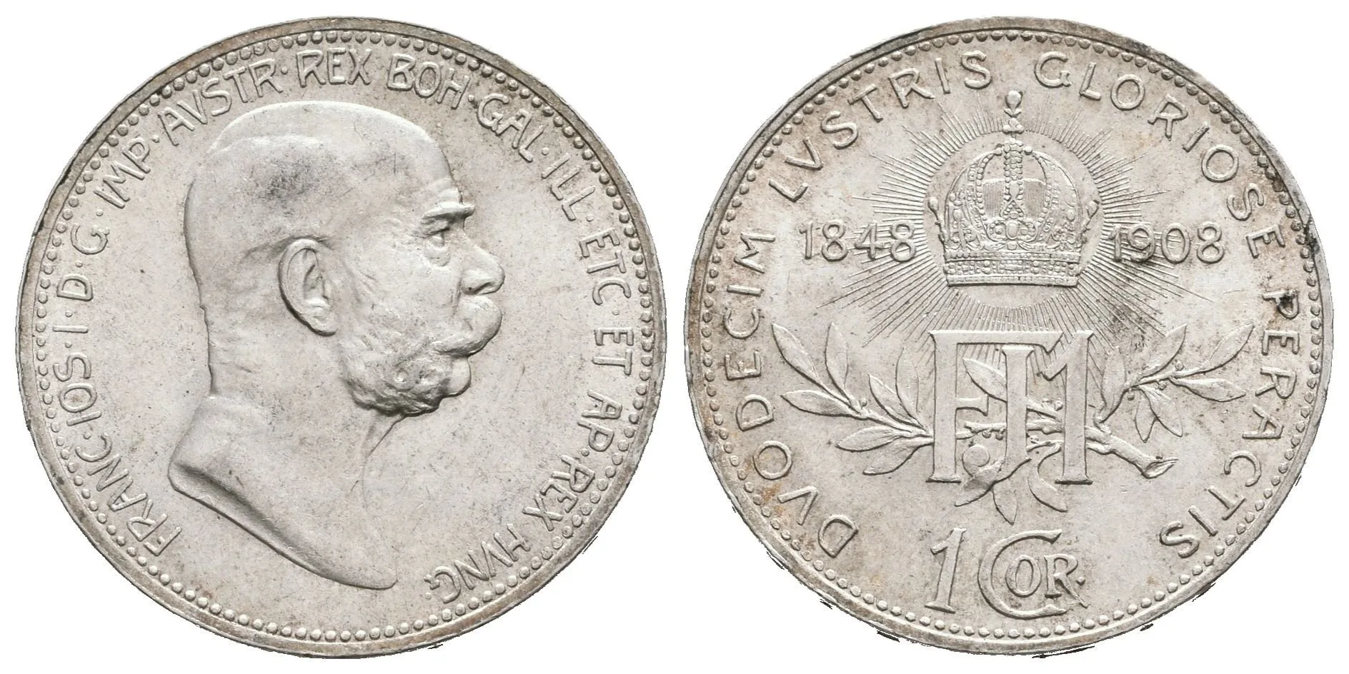 1 Koruna 1908 - Jubilejní k 60. výročí nastoupení vlády, — 1