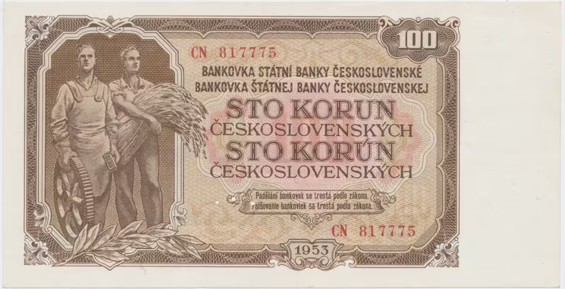 Československo, 100 Koruna 1953, tisk Moskva, série CN, perf. 3 m.d., Hej.95a1.S1