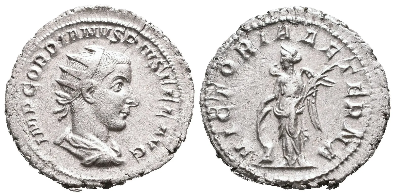 Antoninian, 243 - 244, Rv: VICTORIA AETERNA, stojící Victoria zleva se opírá o štít — 1