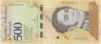 Venezuela, 500 Bolivares 2018, anulát - MUESTRA SIN VALOR, P.108as
