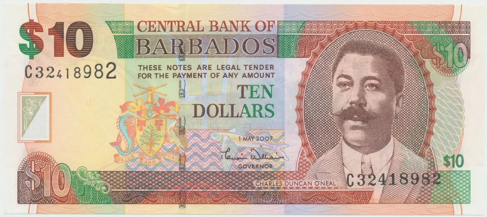 Barbados, 10 Dollars 2007, P.68a