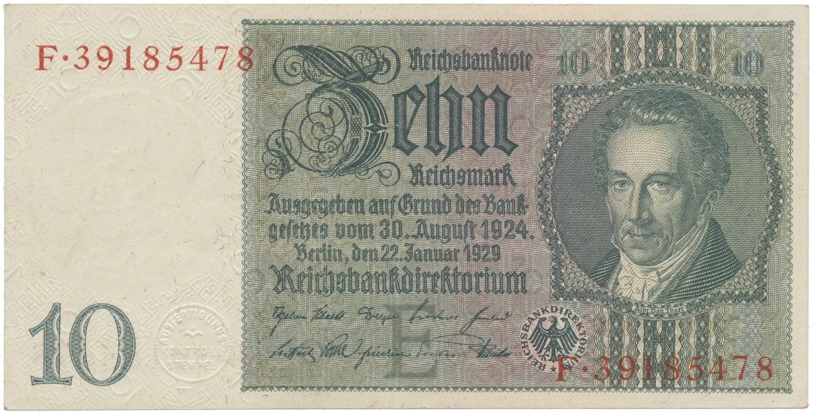 Německo, 10 Reichsmark 1929, typ O/O, Hej.D2c