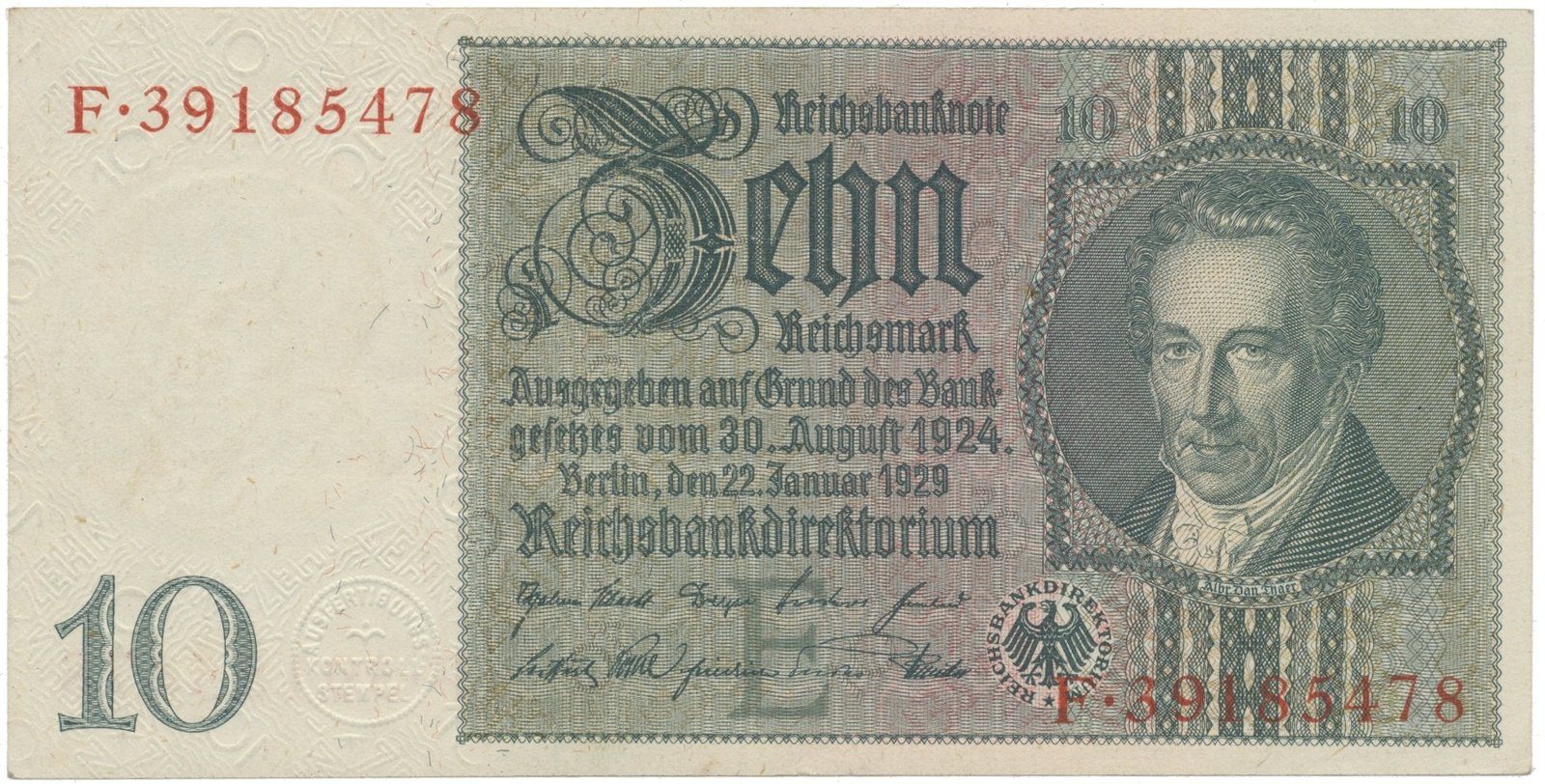 Německo, 10 Reichsmark 1929, typ O/O, Hej.D2c