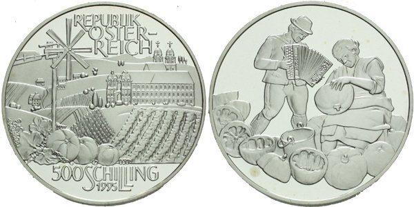 Rakousko, 500 Schilling 1995 - Rakouský venkov