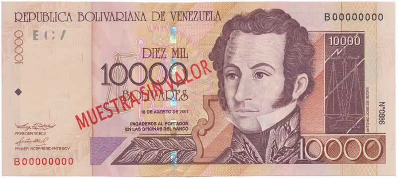 Venezuela, 10.000 Bolivares 2001, anulát - MUESTRA SIN VALOR, P.85bs