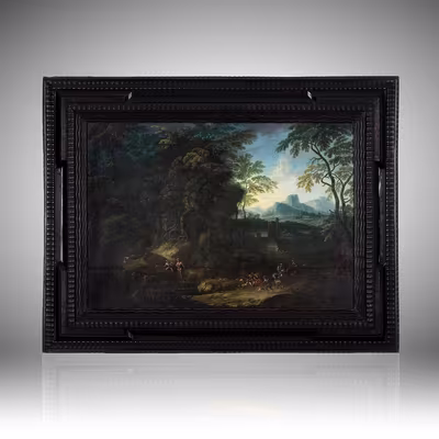 Jan Jakub Hartmann: Jan Jakub Hartmann (1658 - 1736) - Lovci v lese u hradu I velký formát I vystaveno