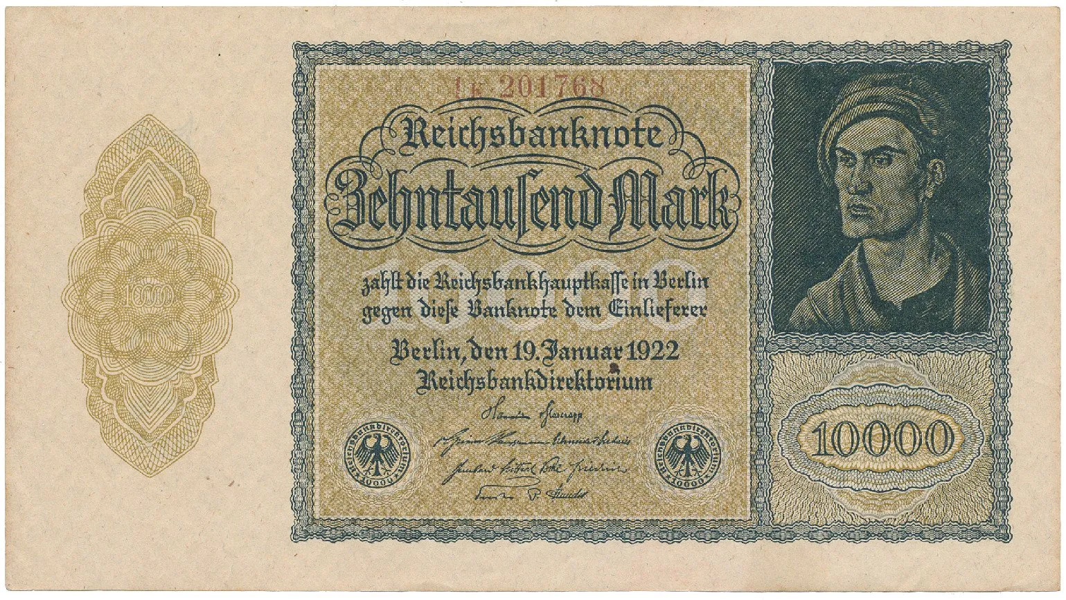Německo, 10.000 Mark 1922, firemní 6-místný číslovač, Ro.69c
