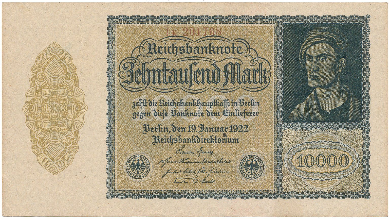 Německo, 10.000 Mark 1922, firemní 6-místný číslovač, Ro.69c