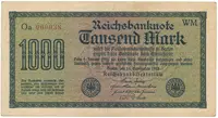 Německo, 1000 Mark 1922, vod. Mäander, hnědé číslo 000038, Ro.75i
