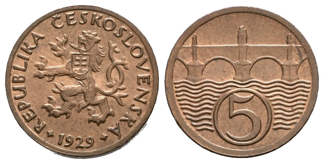 5 Haléř 1929, luxusní zachovalost, lesk — 1